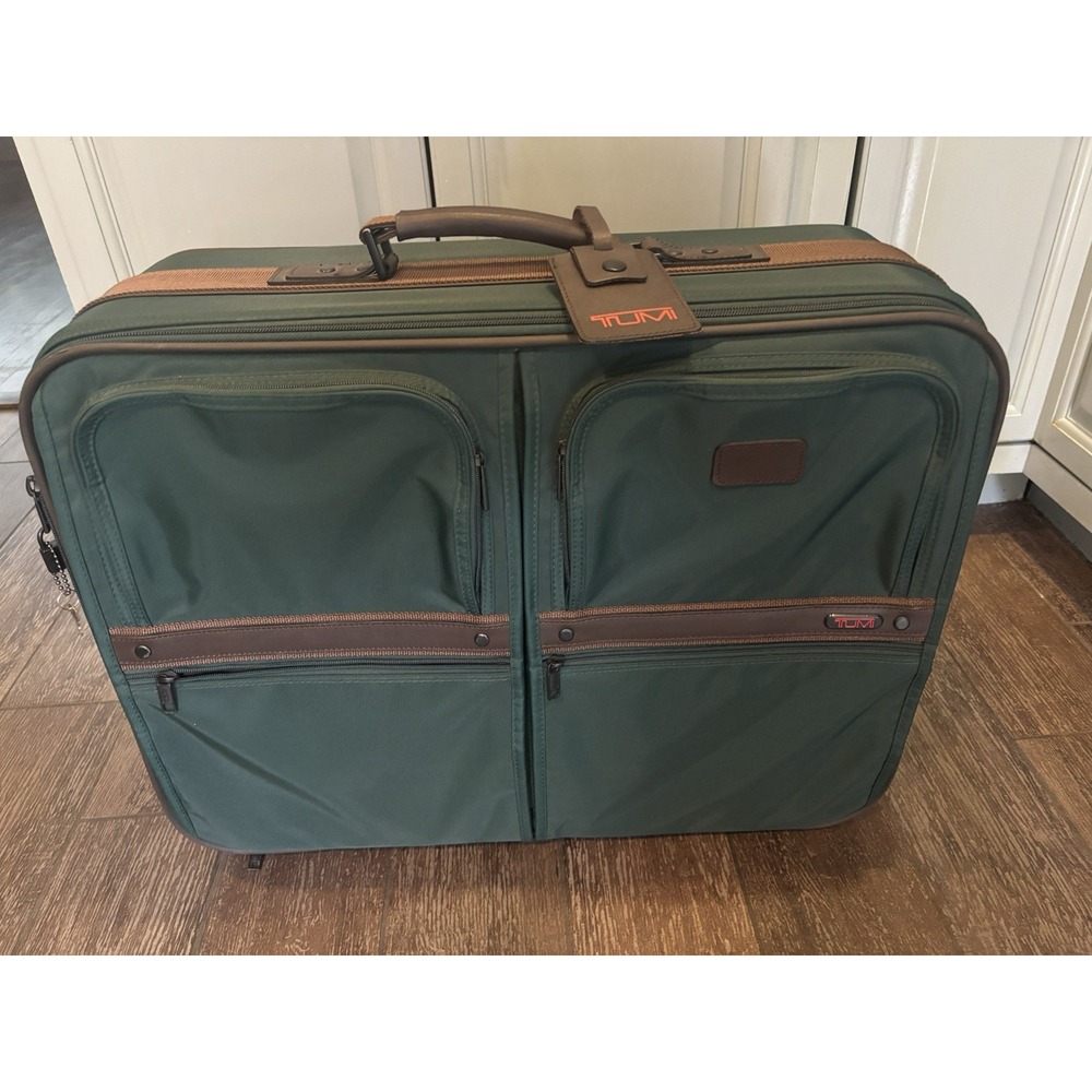 Tumi Luggage Green Suitcase Brown Trim Pockets Vintage Taiwan ROC
